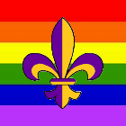 Rainbow Flag with Purple & Gold Fleur de Lis